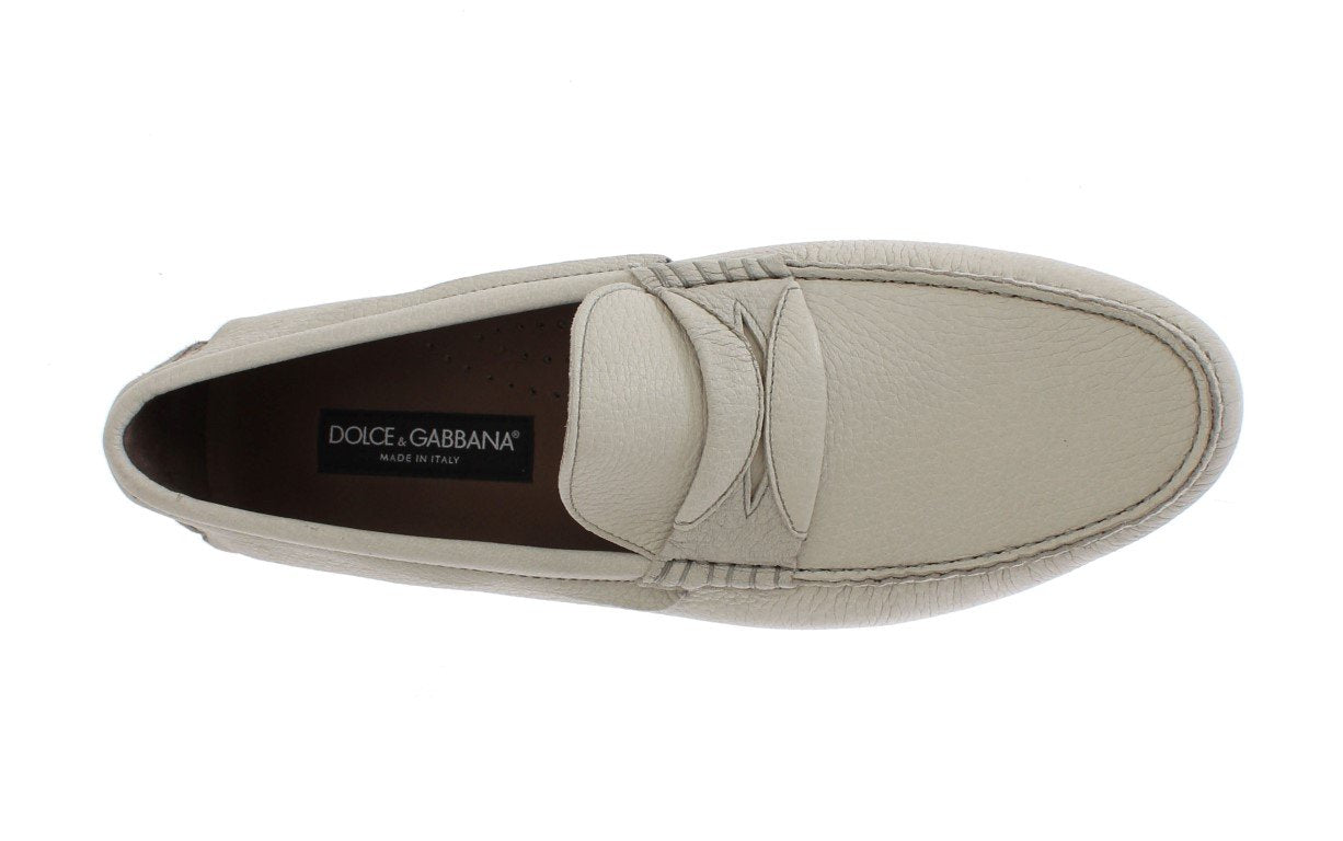 White Leather Casual Loafers Shoes