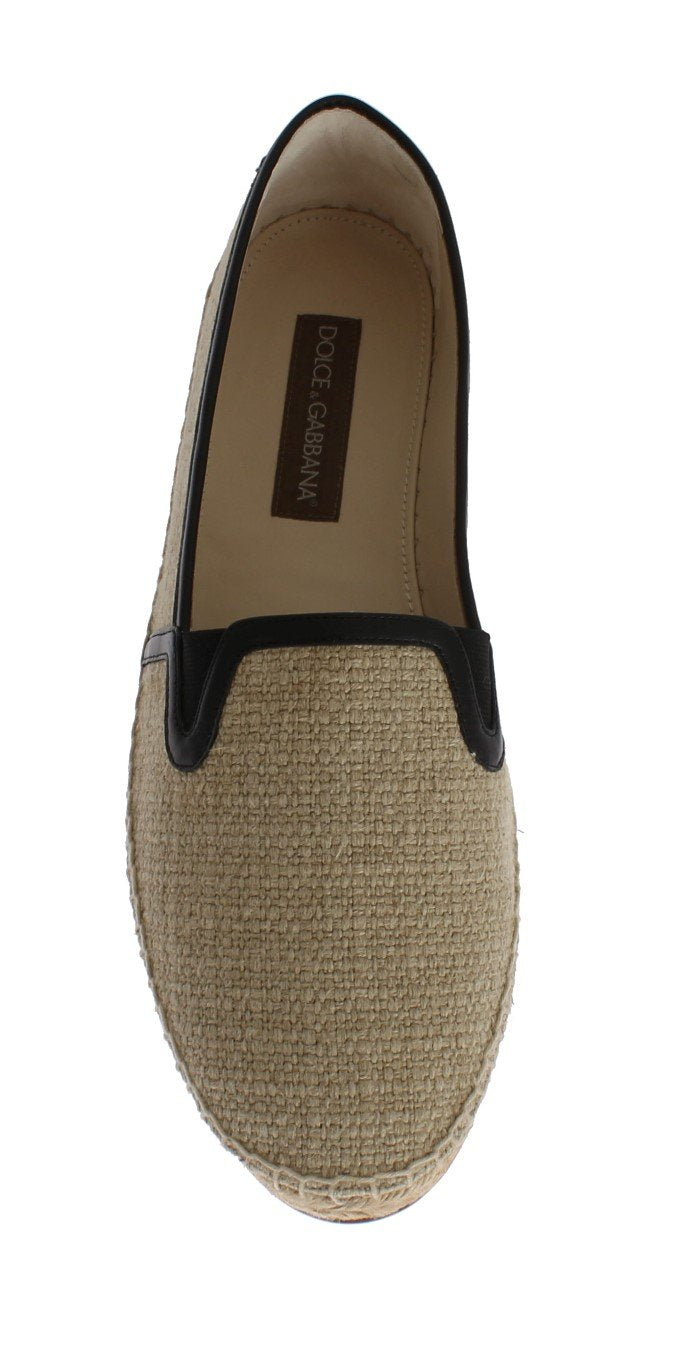 Beige Linen Woven Logo Espadrilles