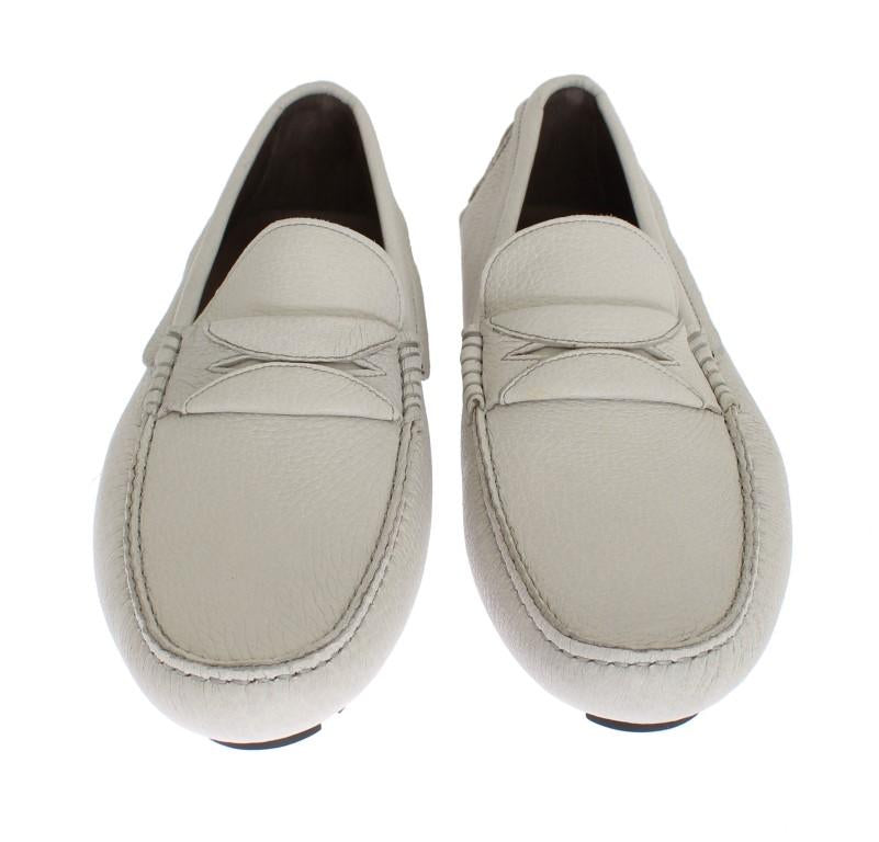 White Leather Casual Loafers Shoes
