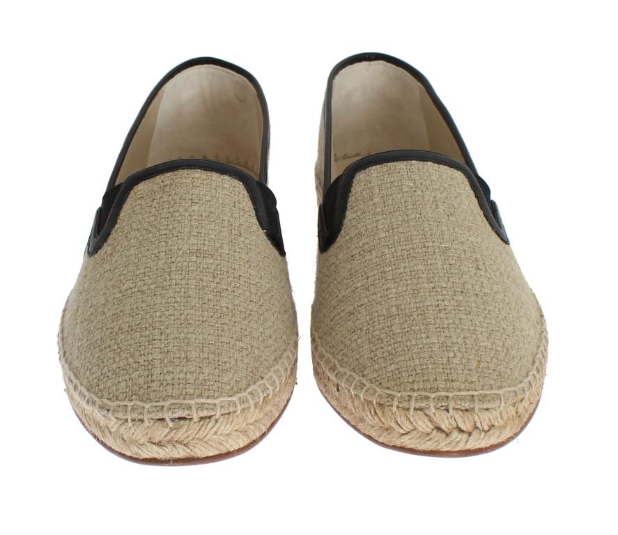 Beige Linen Woven Logo Espadrilles