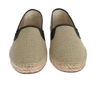 Beige Linen Woven Logo Espadrilles