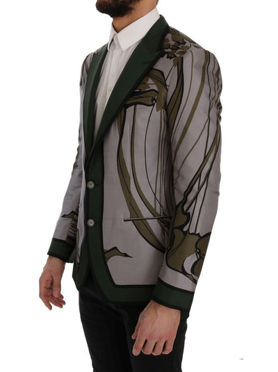 Gray Green Floral Slim Fit Blazer Jacket