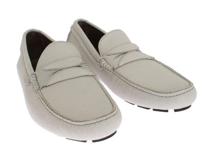 White Leather Casual Loafers Shoes