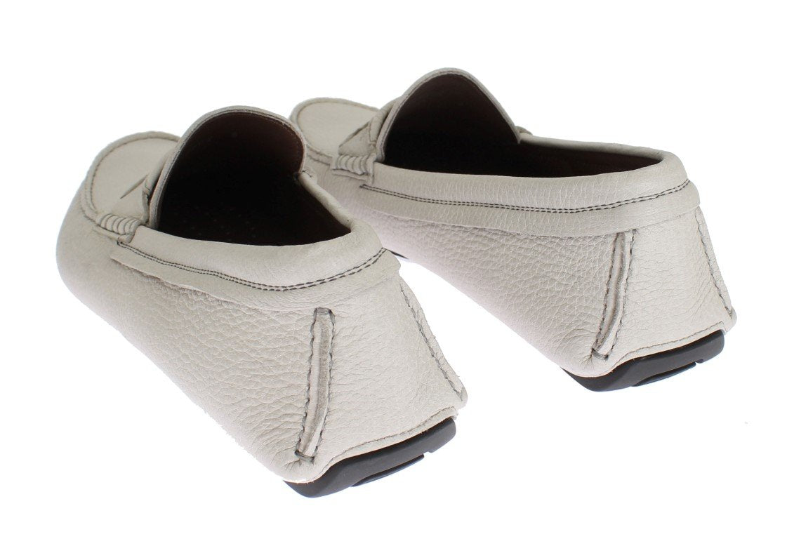 White Leather Casual Loafers Shoes