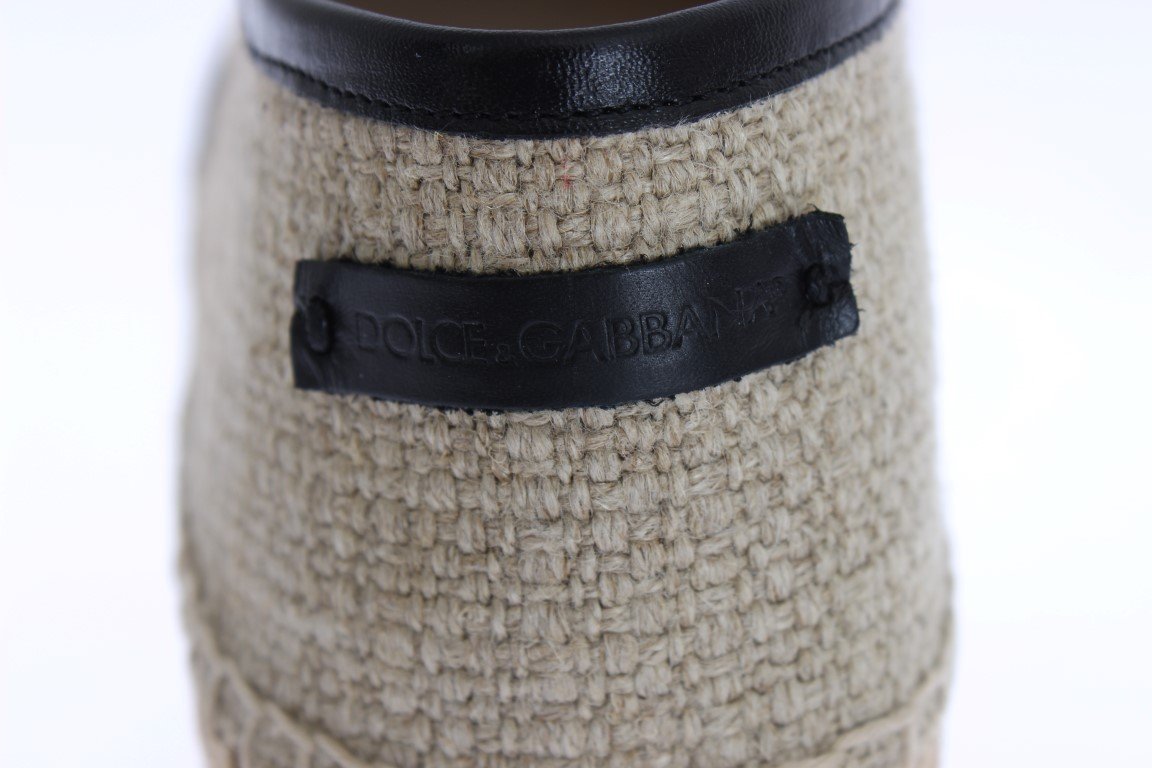 Beige Linen Woven Logo Espadrilles
