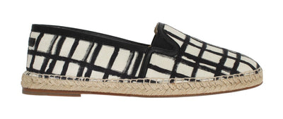 White Linen Checkered Logo Espadrilles
