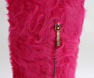 Pink Lamb Fur Leather Flat Boots