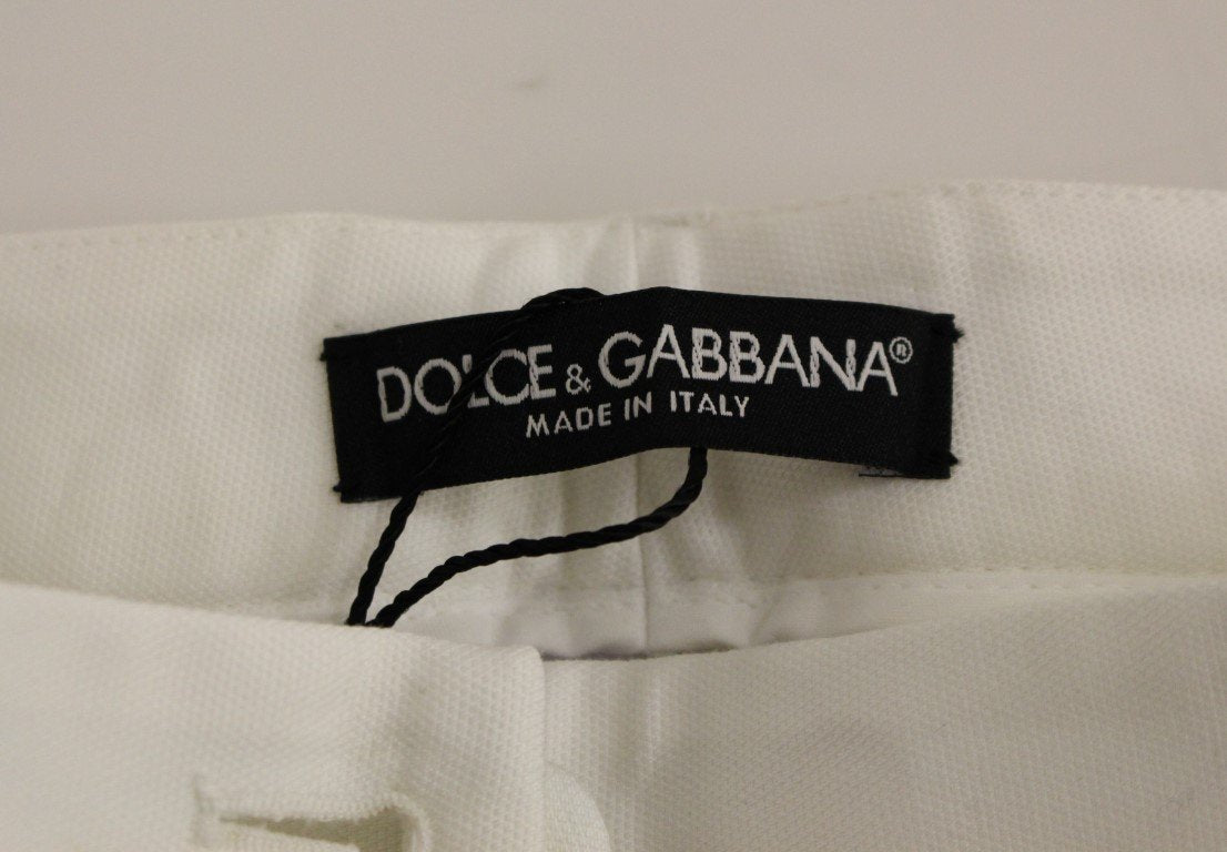 White Cotton Solid Pattern Dress Pants