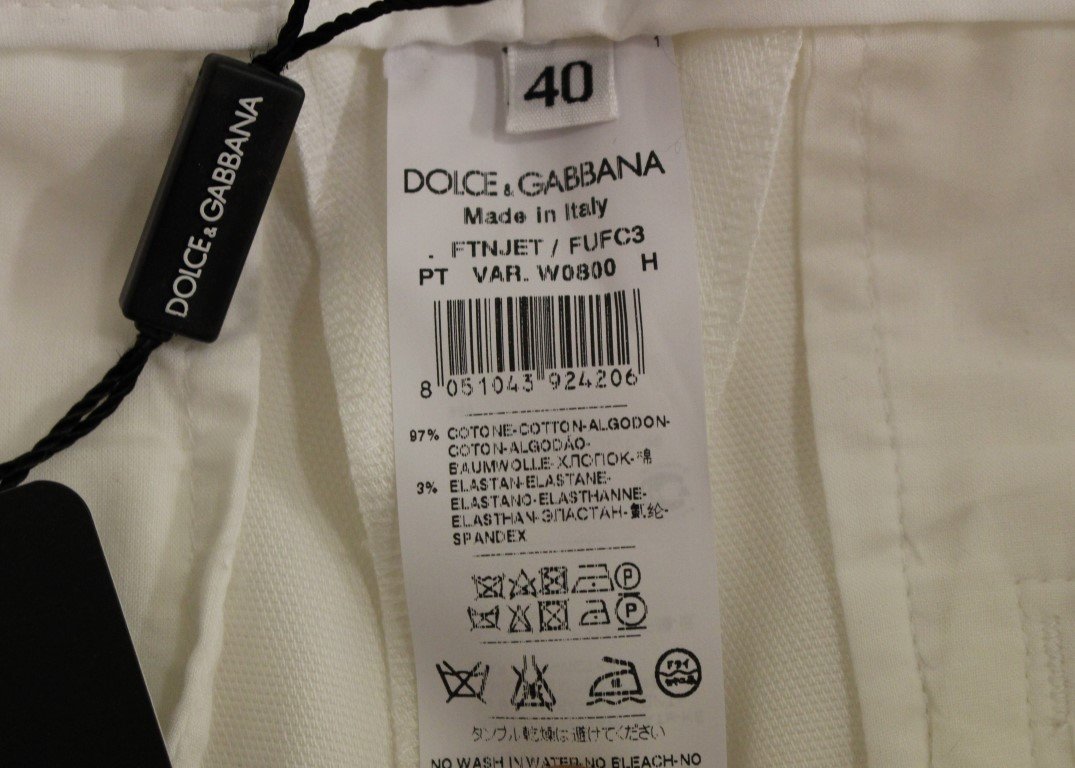 White Cotton Solid Pattern Dress Pants