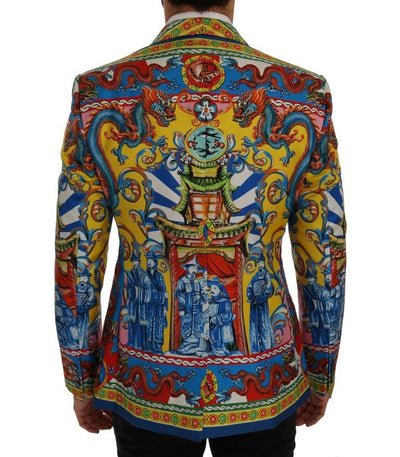 Multicolor Dragon Print Silk Slim Fit Blazer Jacket