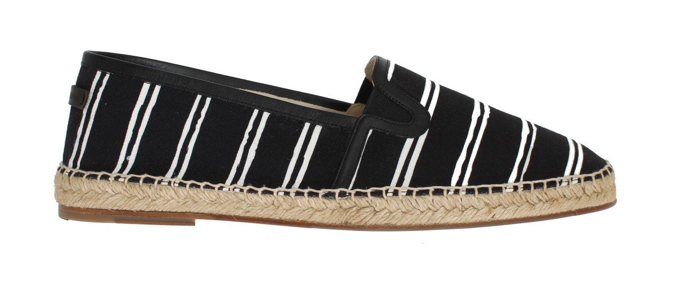 Black White Striped Canvas Espadrilles
