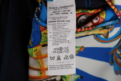 Multicolor Dragon Print Silk Slim Fit Blazer Jacket