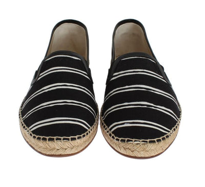 Black White Striped Canvas Espadrilles
