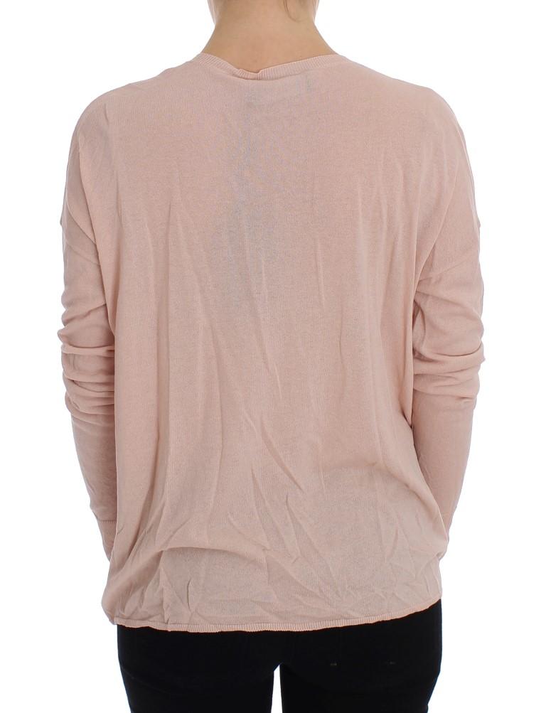 Light Pink Knit V-neck Cardigan Sweater