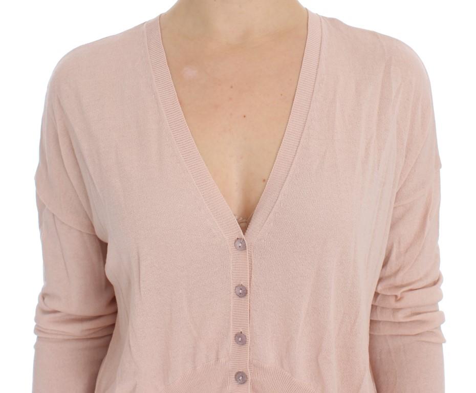 Light Pink Knit V-neck Cardigan Sweater