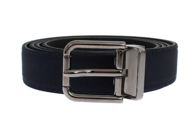 Blue Fabric Black Leather Silver Buckle Belt