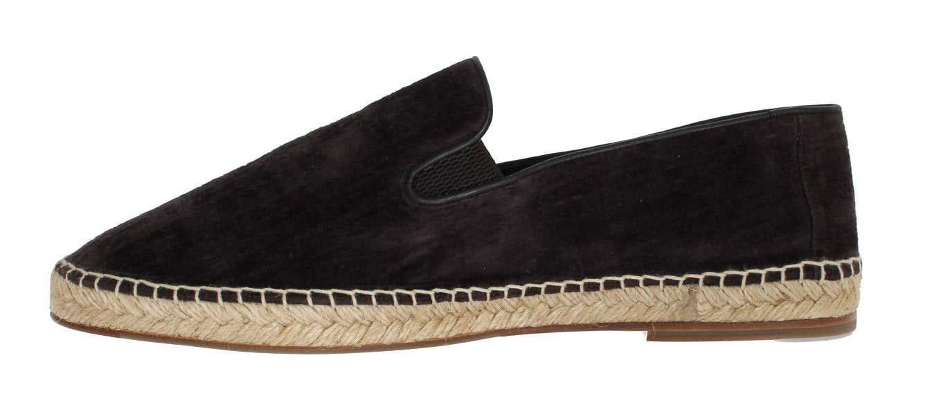 Brown Velvet Logo Loafers Espadrilles