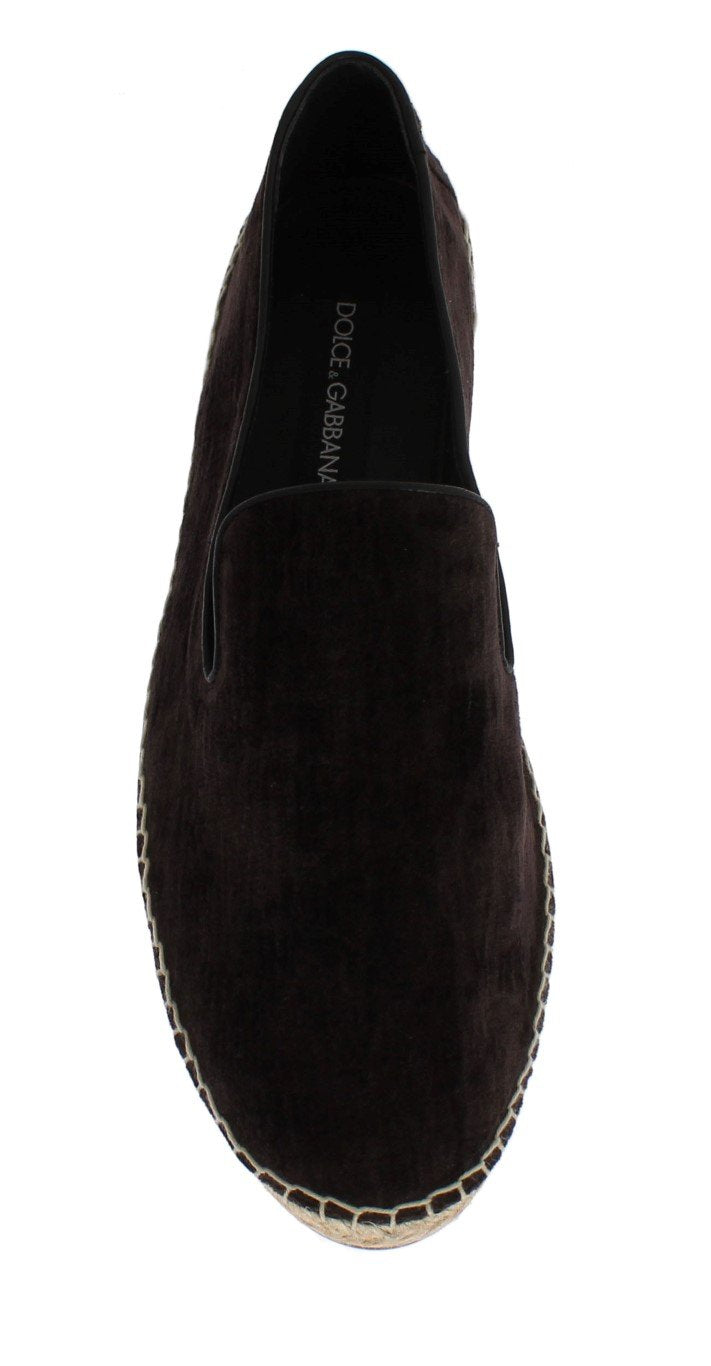 Brown Velvet Logo Loafers Espadrilles
