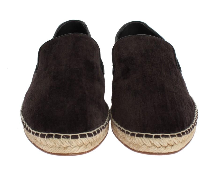 Brown Velvet Logo Loafers Espadrilles