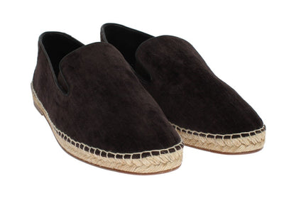 Brown Velvet Logo Loafers Espadrilles