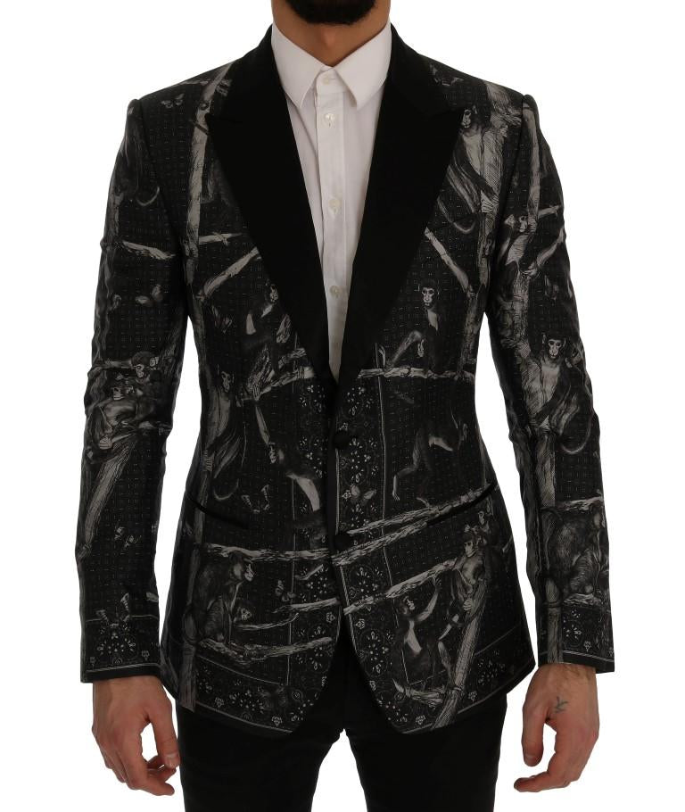Black Monkey Silk Slim Fit Blazer Jacket