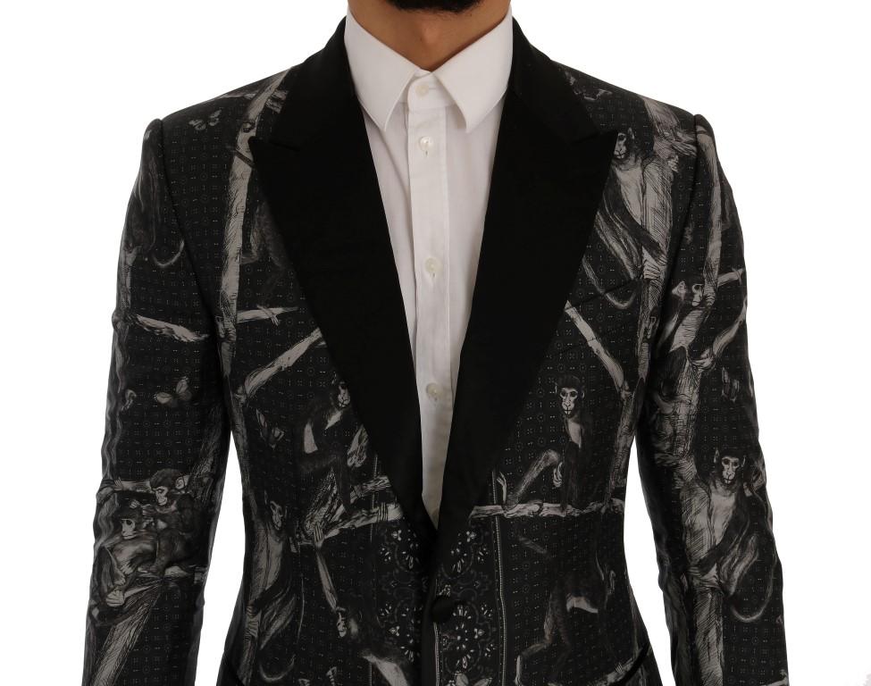 Black Monkey Silk Slim Fit Blazer Jacket