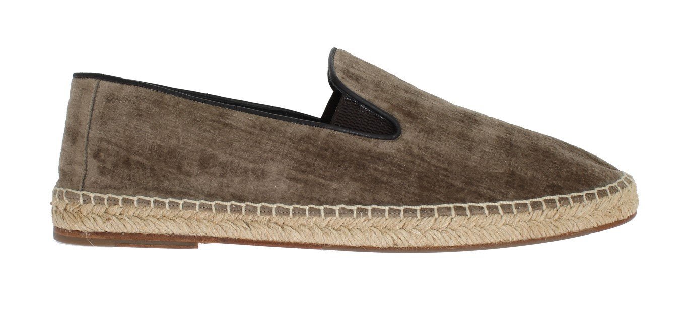 Beige Velvet Logo Loafers Espadrilles