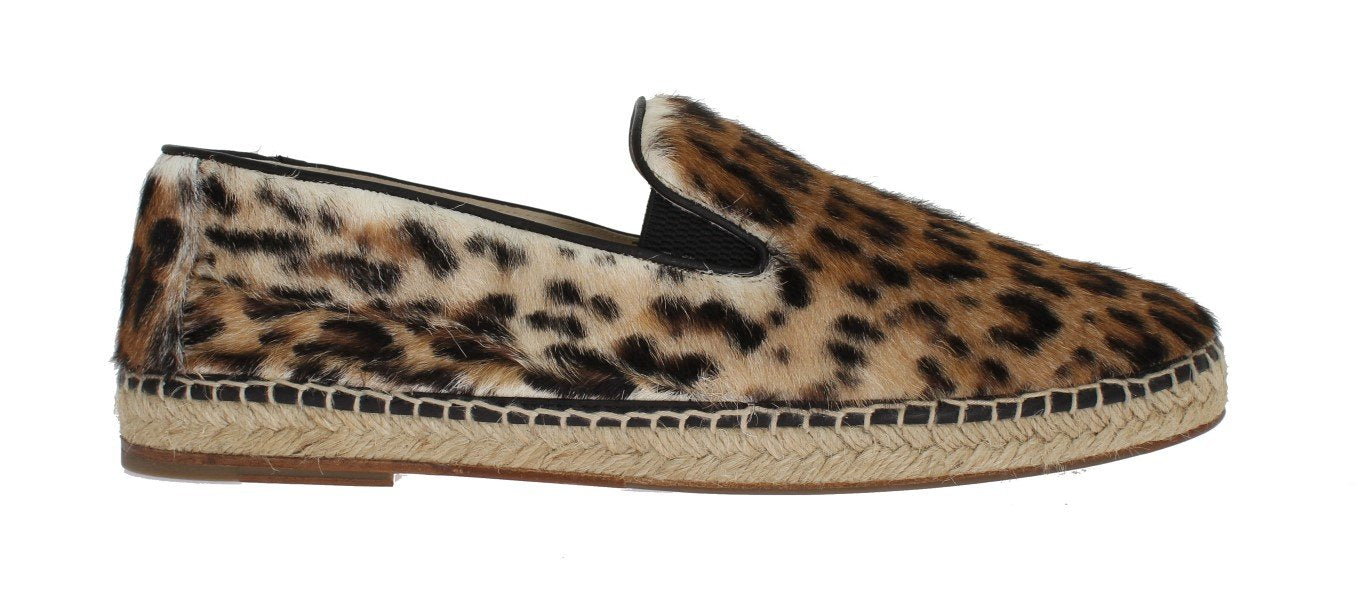 Brown Leopard Ocelot Fur Espadrilles