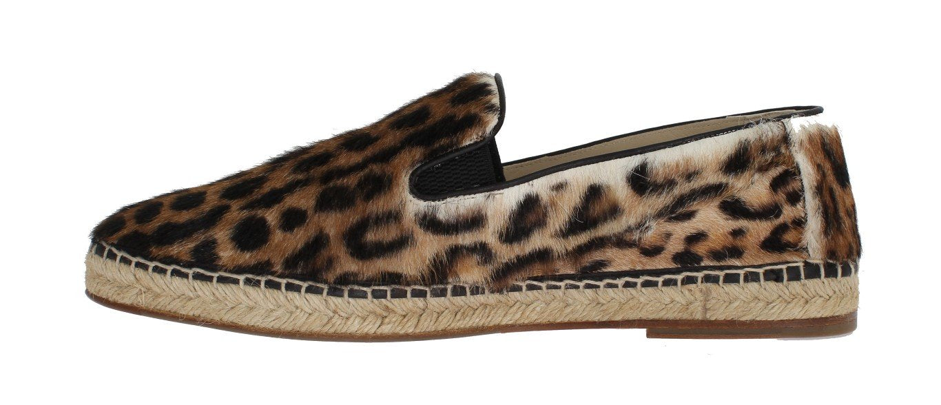 Brown Leopard Ocelot Fur Espadrilles