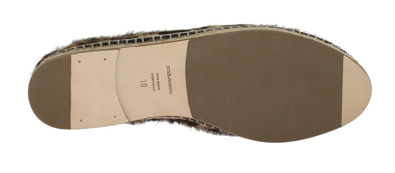 Brown Leopard Ocelot Fur Espadrilles
