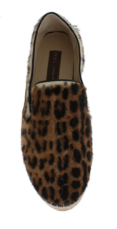 Brown Leopard Ocelot Fur Espadrilles