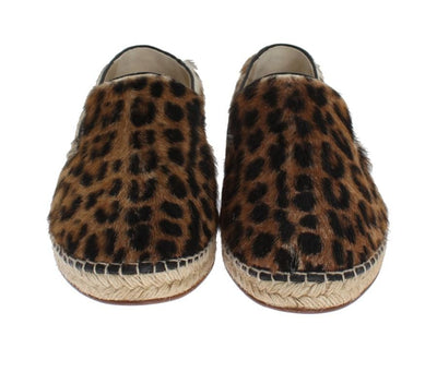 Brown Leopard Ocelot Fur Espadrilles