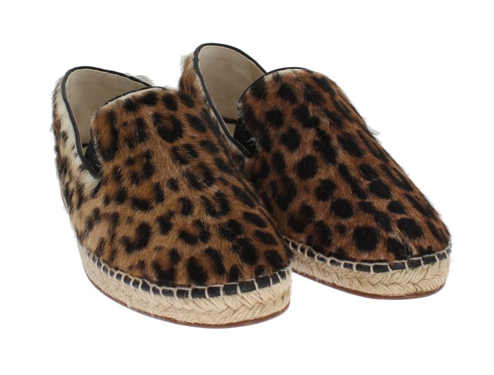 Brown Leopard Ocelot Fur Espadrilles
