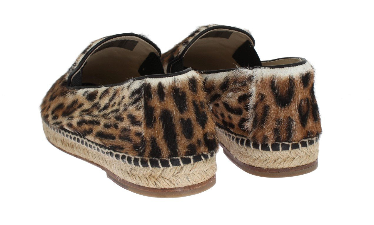 Brown Leopard Ocelot Fur Espadrilles