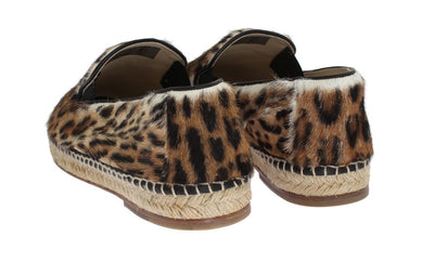 Brown Leopard Ocelot Fur Espadrilles
