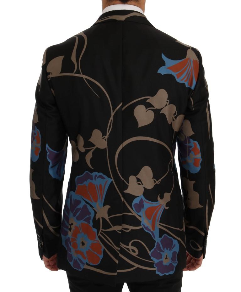 Black Floral Silk Slim Fit Blazer Jacket