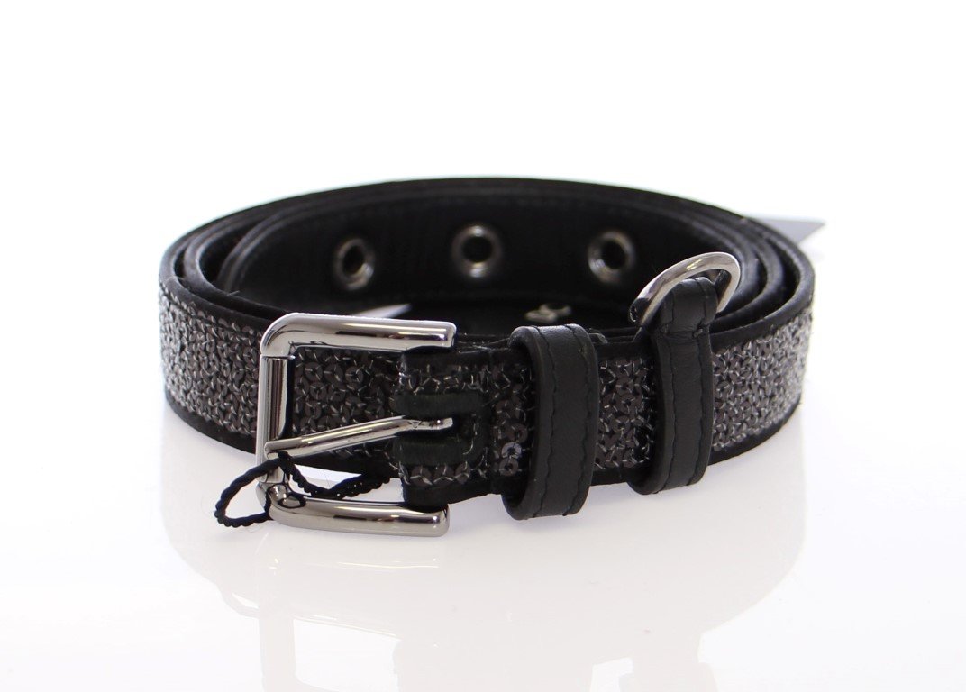 Black Silk Sequined Silver Logo Belt