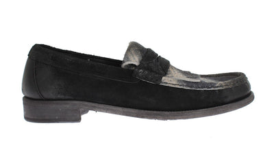 Gray Black Leather Loafers Shoes