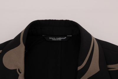Black Floral Silk Slim Fit Blazer Jacket