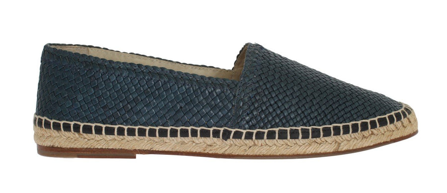Blue Leather Woven Loafers Espadrilles
