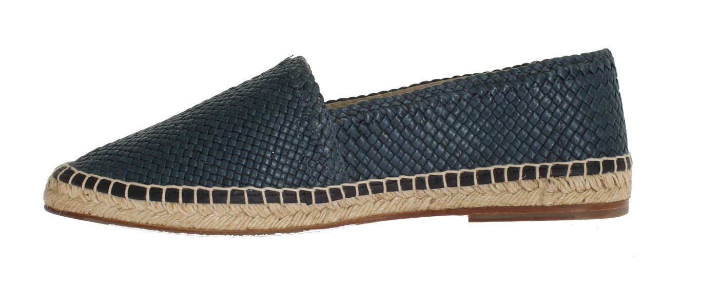 Blue Leather Woven Loafers Espadrilles