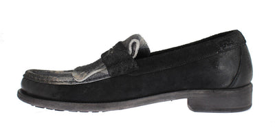 Gray Black Leather Loafers Shoes