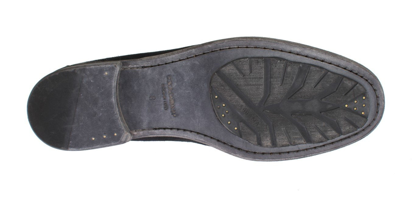 Gray Black Leather Loafers Shoes