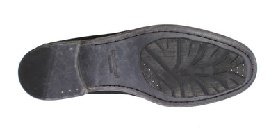 Gray Black Leather Loafers Shoes