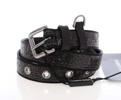 Black Silk Sequined Silver Logo Belt