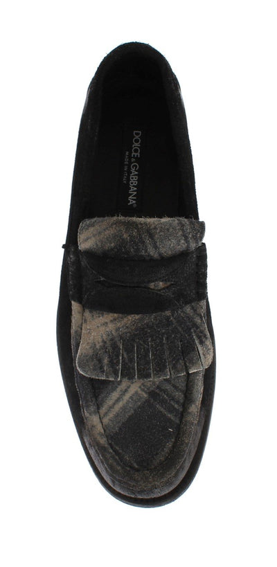 Gray Black Leather Loafers Shoes