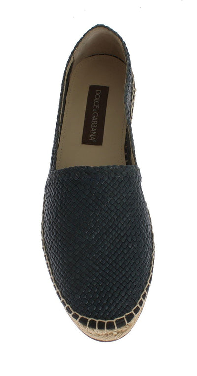 Blue Leather Woven Loafers Espadrilles
