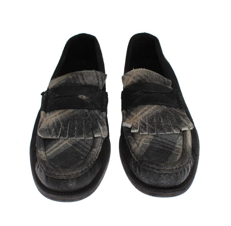 Gray Black Leather Loafers Shoes