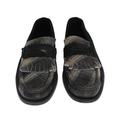 Gray Black Leather Loafers Shoes