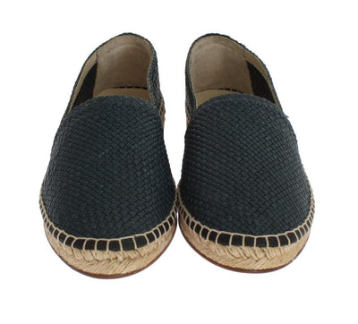 Blue Leather Woven Loafers Espadrilles